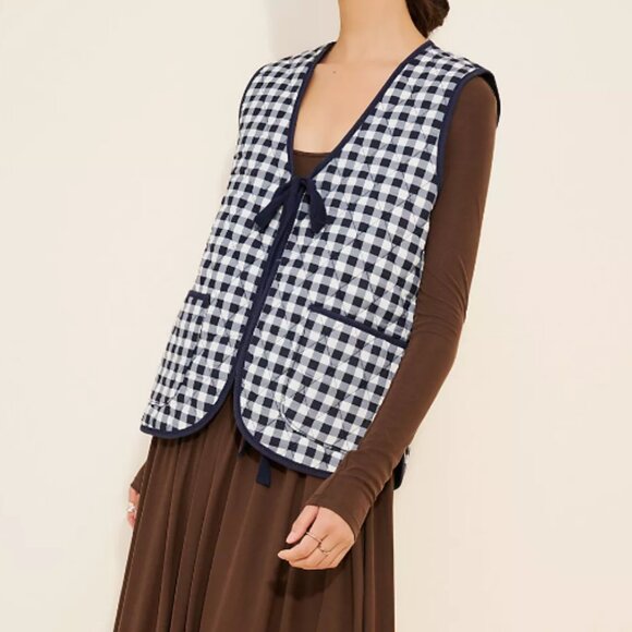 #27 NWT Free People Claudine Quilted Vest in Navy Gingham - Picture 2 of 8